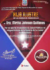 Dra. Mirtha Johnson Quiñones Hija Ilustre de la Ciudad de Manzanillo