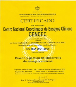 Certificado de la Oficina Nacional de Normalización